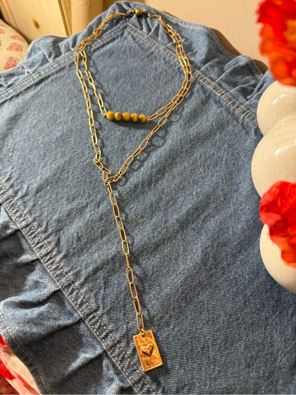 Katia Designs: I Own My Peace Lariat Necklace w Authentic Tigers Eye Stones - Picture 2 of 14